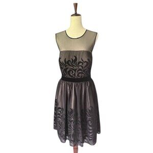 S.L Fashions Black Velvet Floral Overlay Sheer Top Sleeveless Dress Plus 14 NWOT